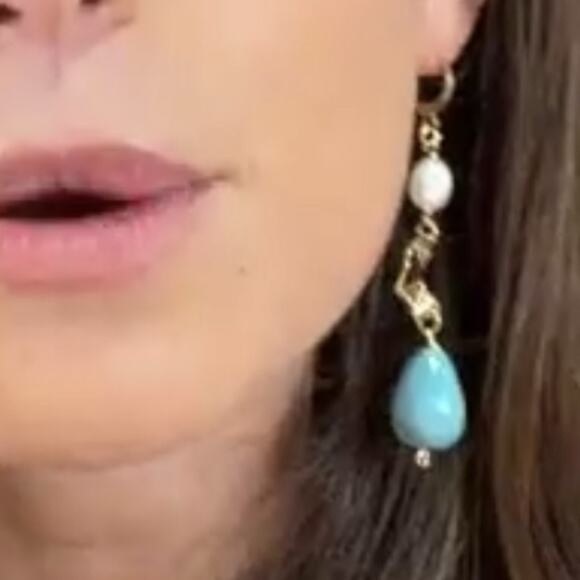 MAYAMAR Turquoise & Genuine Freshwater Pearl Drop Earrings -$138 MSRP - NEW - Picture 4 of 6